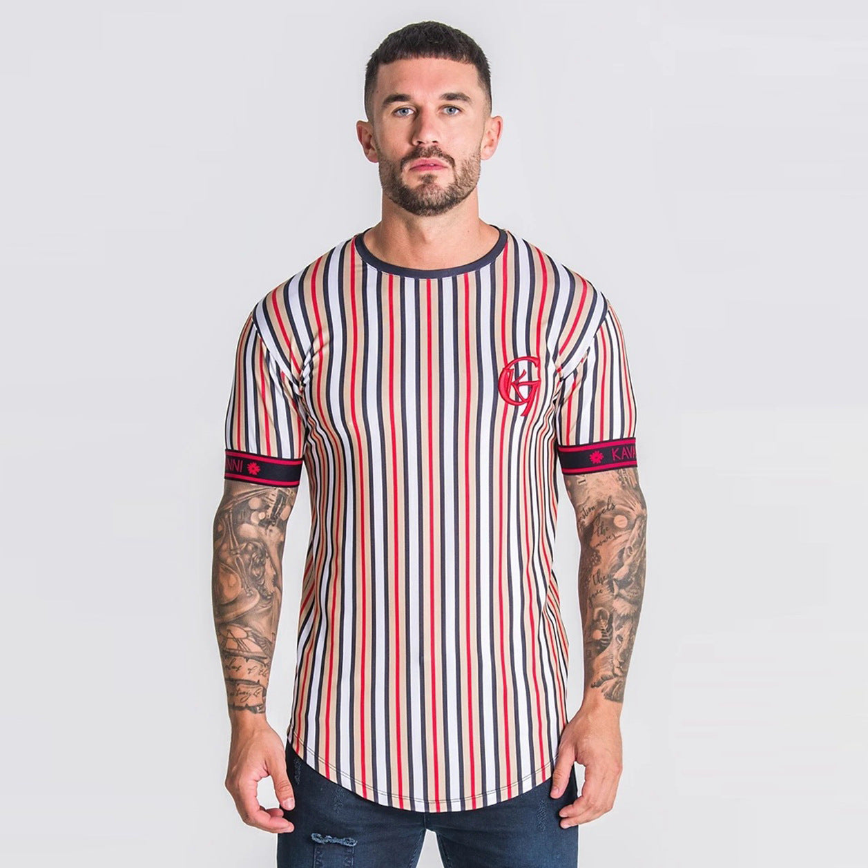 Quick-drying striped casual sports T-shirt